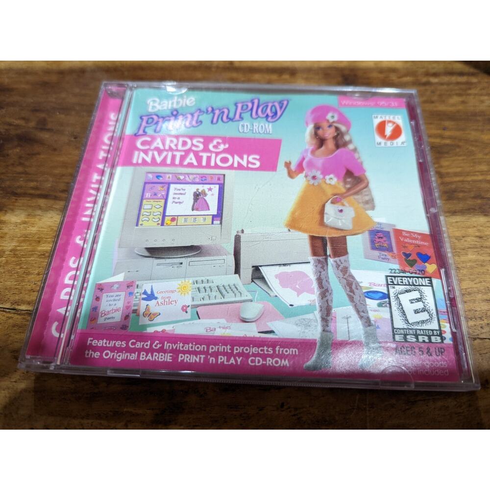 Barbie Print'n Play - for Cards & Invitations (PC, 1996) CD-ROM with Case